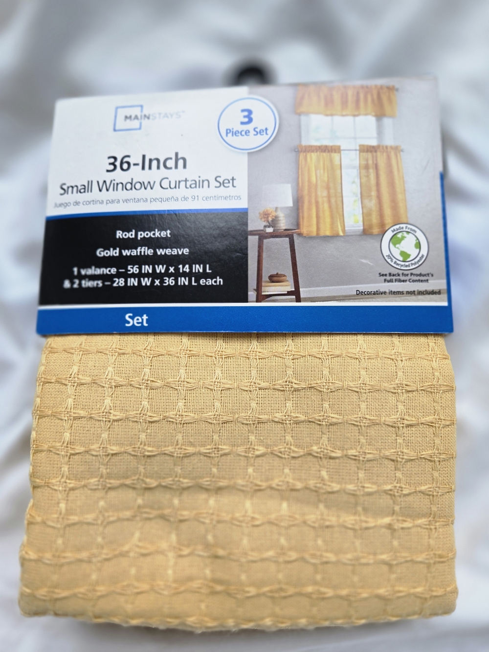 Mainstays Gold Waffle Weave Small Window Curtain Set - 3 Piece